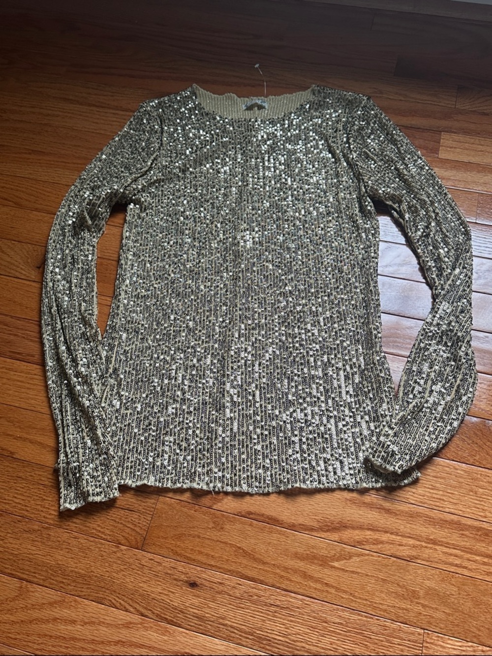 NWOT Free People Metallic Gold Sequin Long Sleeve Top